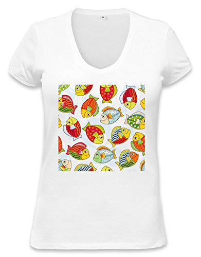 Joyful Fishes Womens V-neck T-shirt X-Large