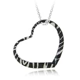 Sterling Silver Enamel Zebra Pattern Heart Pendant