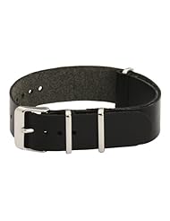 22mm Premium Classic Oiled Leather SS Polished Black - Easily Interchangeable Replacement Military Watch Strap / Band - Fits All Watches!!!