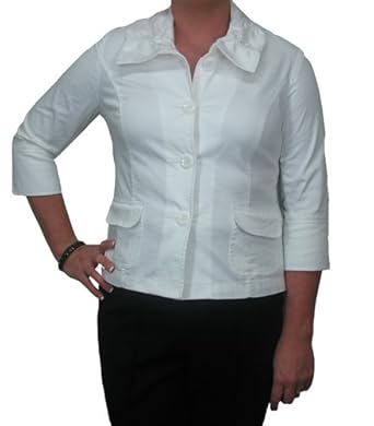 Women's Button Front Ruching Collar Jacket in White by Tribal