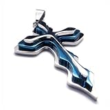 Wave 316L Stainless Steel Blue and Silver Cross Pendant Necklace