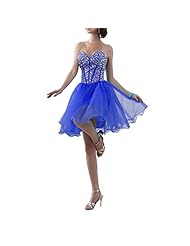 Knee Length Short Lace-Up Crystals Sequined Crystal Beaded Organza/Polyester Homecoming Dress/Prom Dress 