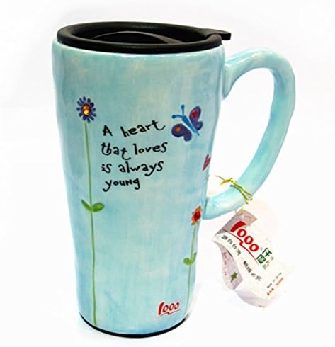 Icary Colored Drawing High Quality Ceramic Mug Coffee Cup with Lid (Large, Blue Butterfly)