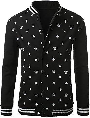 URBANCREWS Mens Hipster Hip Hop All- Over Print Baseball Jacket BLACK LARGE