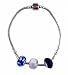 "Pandora" Style Starter Bracelet (B304) + 3 Beads - 9" (23 cms) - Silver Tone Metal ~ Cobalt & Silver