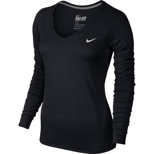 Nike Womens Legend V-Neck Long Sleeve Shirt Black/White 683640-010 Size Small