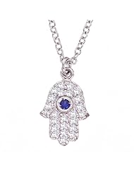 Good luck 14k White gold diamonds and Blue Sapphire HAMSA-HAND OF GOD pendant necklace