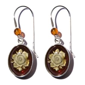 Certified Genuine Baltic Amber and Sterling Silver Cameo Oval Hook Earrings by 