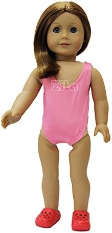 ZITA Doll Clothes -Beach Swimsuit fits for American's Girl Doll, My Life Doll, Our Generation and other 18 inch Dolls, White, Blue, Pink, Rose Red color available. (Pink)