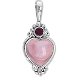 Sterling Silver Pink Mother-of-Pearl Pendant w/ Ruby by Sajen