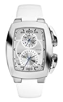 Guess 'Shuttle' Unisex Silver Multifunction Tonneau White Leather Watch