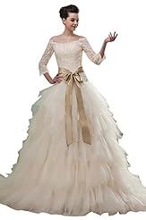 Long Sleeves  Polyester/Tulle  Lace  Ball Gown  Dress With Ruffles