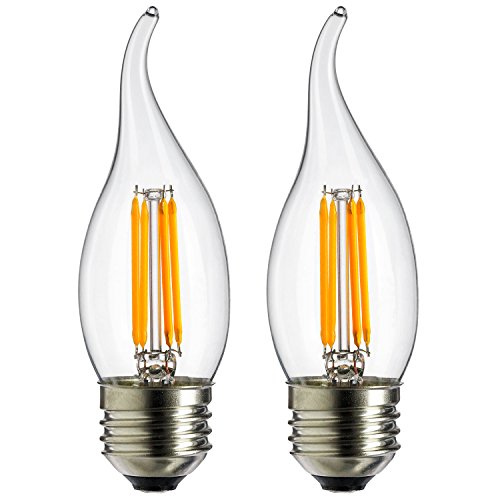 Sunlite EFC/LED/AQ/4W/E26/DIM/CL/18K 4W 120V LED Filament Antique Style Chandelier with Medium Base and 1800K 250 Lumen Dimmable Light Bulb (2-Pack), Warm White