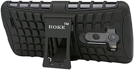 LG G3 Case - ROKE Double Layer (Silicon Inside and Hard Plastic Outside) Armor Holster with Kickstand Case for LG G3 - Black