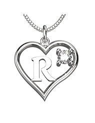 Sterling Silver Cubic Zirconia April Heart Pendant Alphabet Letters Necklace 18 Inch
