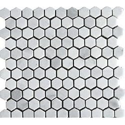 White Carrara 1" Hexagon HONED Mosaic Tile Meshed on 12x12 Sheet - LOT of 45 SHEETS
