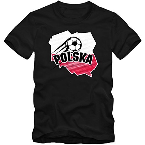 Polen EM 2016 #1 T-Shirt | Fußball | Bia?o-Czerwoni | Herren | Trikot, Farbe:Schwarz (Deep Black L190);Größe:XL