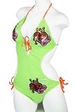 Lime Green Triangle Top  Tie Side Bottom Sequins Monokini Bathing Suit