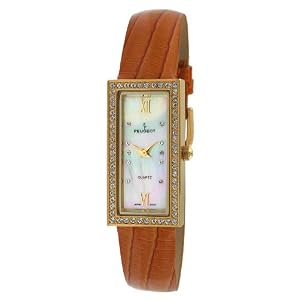Peugeot Women's PQ8840-OA Gold-Tone Swarovski Crystal Accented Tan Leather Strap Watch