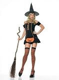 3P Pumpkin Witch Costume Hat Shoulder Dress Stocking (Black/Orange;X-Small)