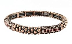 Bracelet - B142 - Copper Tone Metal & Crystal Stones - Stretch ~ Siam Red