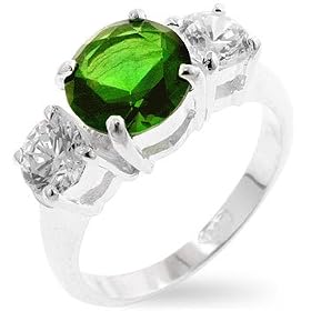 Silver Fashion Ring with Peridot Clear CZs - .925 Silver - Anniversary Ring, Triplet, Round CZ