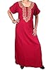 Womans Boho Kaftan Foral Embroidred Red Caftan Cotton Loungerwear Dress Size Xxl