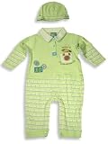 Beyond Basics Kids - Infant Baby Boys Long Sleeved Coverall with Matching Cap, Lime Green, White