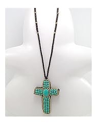 Cross Cotton Waxed Thread Semi GemStone Beads Necklace In Brass