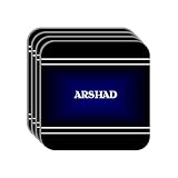Personal Name Gift - "ARSHAD" Set of 4 Mini-Mousepad Coasters (black design)