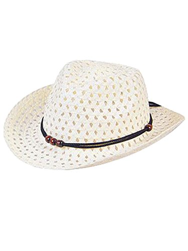 Surfwheel Summer Boy Kids Straw Cowboy Sun Hat Girl Beach Cap Prop Outfit Jazz Hat (Beige)