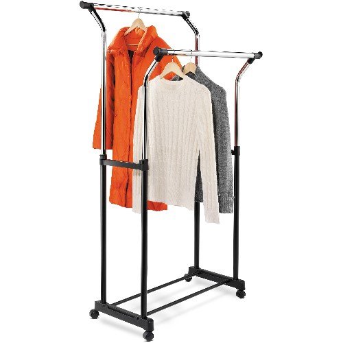 Garment Rack Portable w/ 2-Flared Rods Adjustable Height Chrome - Honey Can Do #GAR-01119
