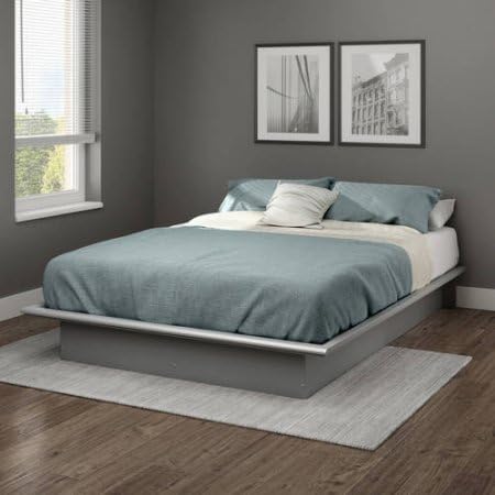 South Shore Basics Full Platform Bed with Molding | 10"H x 75"L x 54"W (Full, Soft Gray)
