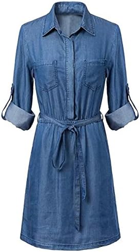 Coloroo Women's Fashion Casual Denim Dress Shirt Dress