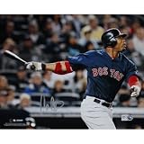 Carl Crawford Autographed Boston Red Sox Blue Jersey Hit Horizontal 8x10 Photograph