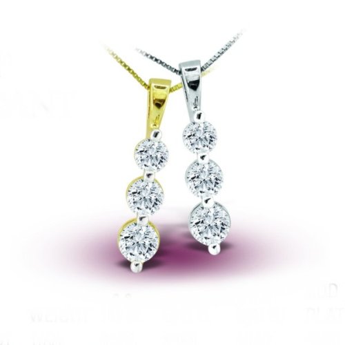 14K White Gold Three Diamond Heart Pendant - GH SI - 0.12 Ct. - 2.00 Ct.
