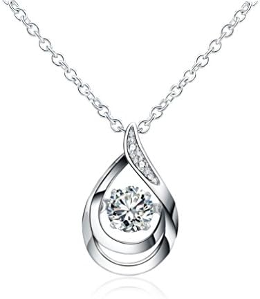 "Dancing Stone" 925 Silver Women Dancing Crystal Drop Pendant Necklace for Women Mother