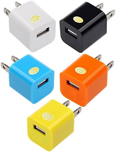 Universal USB Wall Charger Set for iPhone 4 4S 5 5C 5S, Samsung Galaxy - 5 PACK (white black blue orange yellow)