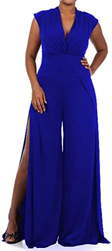 1X 2X 3X Plus Size Jumpsuit Sexy Stretchy Slit Split Sleeveless Wide Royal Blue Size 3X