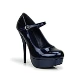 High Heel Mary Jane Platform Pumps Dark Blue Patent