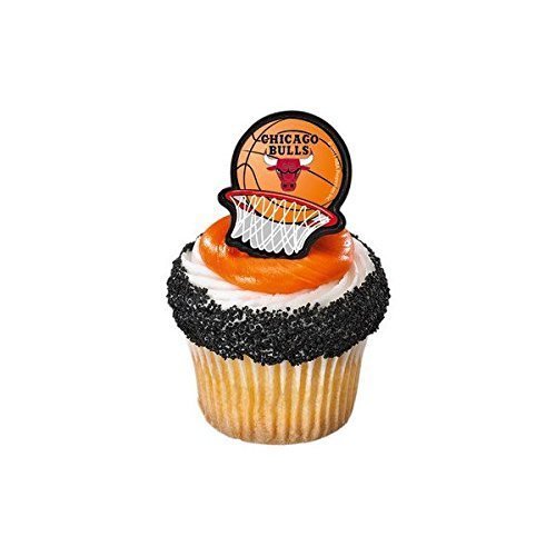 Bag of 12 ~ Chicago Bulls Sticker Rings ~ Cake Rings and Picks