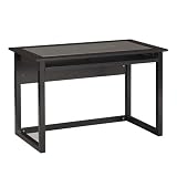 OSP Designs MD25 Meridian Black Finish SOLID WOOD Computer Workstation Desk With Glass Top