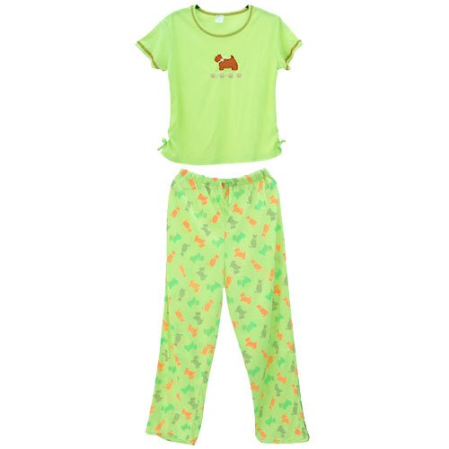 LADIES LIME DOG W/PAWS 2PC PAJAMA GIFT SET - LARGE