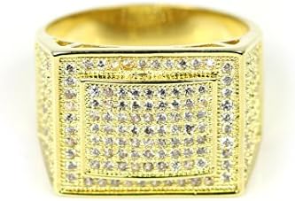 SCALY BLING Gold ICED OUT Square Men's Ring for a Hip hop wear | BHR106G (9, brass-plated-gold)
