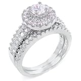 Sterling Silver Cubic Zirconia CZ Wedding Engagement Ring Set