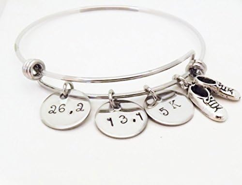 Bangle Bracelets for Women Hand Stamped Running Charm Bracelet