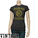 Junk Food Pittsburgh Steelers Ladies Black Slim Fit Vintage Premium T-shirt