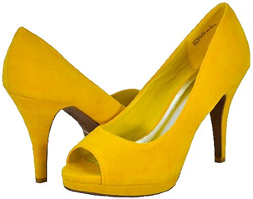 Bamboo Corey-01 Yellow Faux Suede Women Pumps