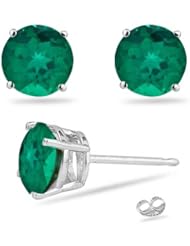 0.90 Cts of 5 mm AAA Round Russian Lab Created Emerald Stud Earrings in 14K White Gold