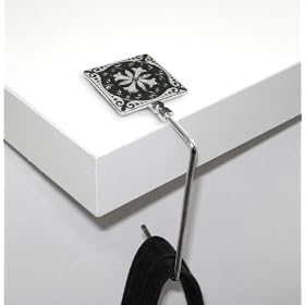 Square Black Flower Pattern Silver Purse Handbag Hook Hanger